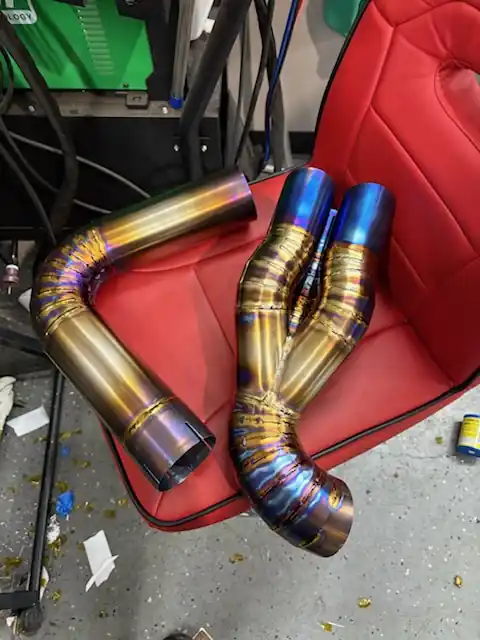 Hand built titanium Y-pipe and J-pipe